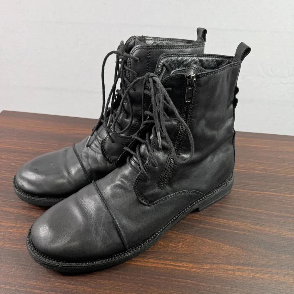 Bed Stu Combat Boots Leather Upper & Leather Sock Men’s Size 13 Black Side Zip